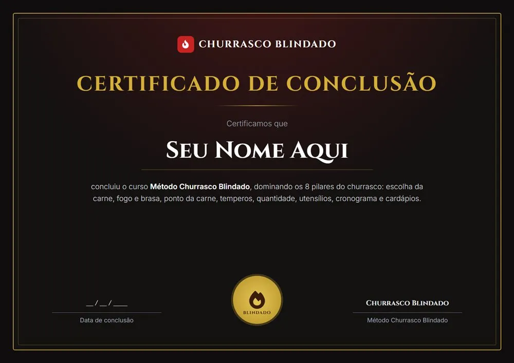 Modelo do certificado de conclusão Churrasco Blindado
